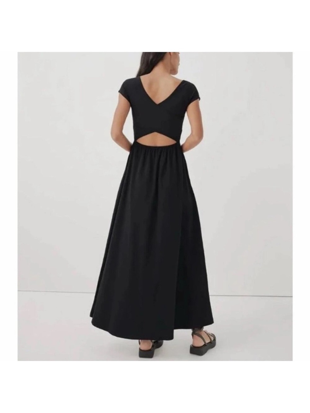 NWT Pact Black Maxi Dress with Cutout Back